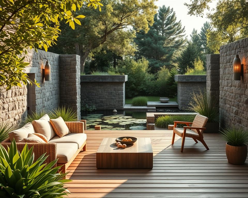 Skandinavische Terrasse mit Naturmaterialien